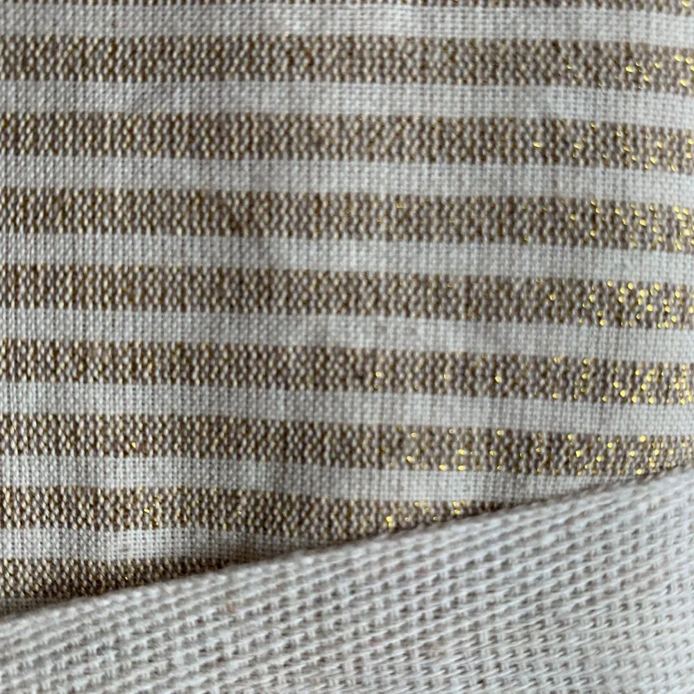 Max Studio Gold Beige Striped Cotton Metallic Tablecloth Christmas 60 x 104
